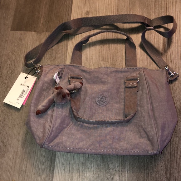 Kipling Amiel Medium Crossbody Bag Color Cool Grey Tonal + Monkey Key Chain NWT - Picture 4 of 16